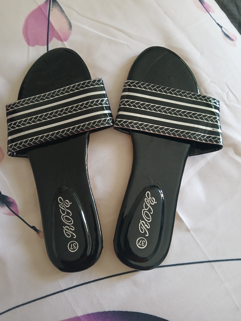 & Other Stories Black Slide Sandals with White Striped Strap